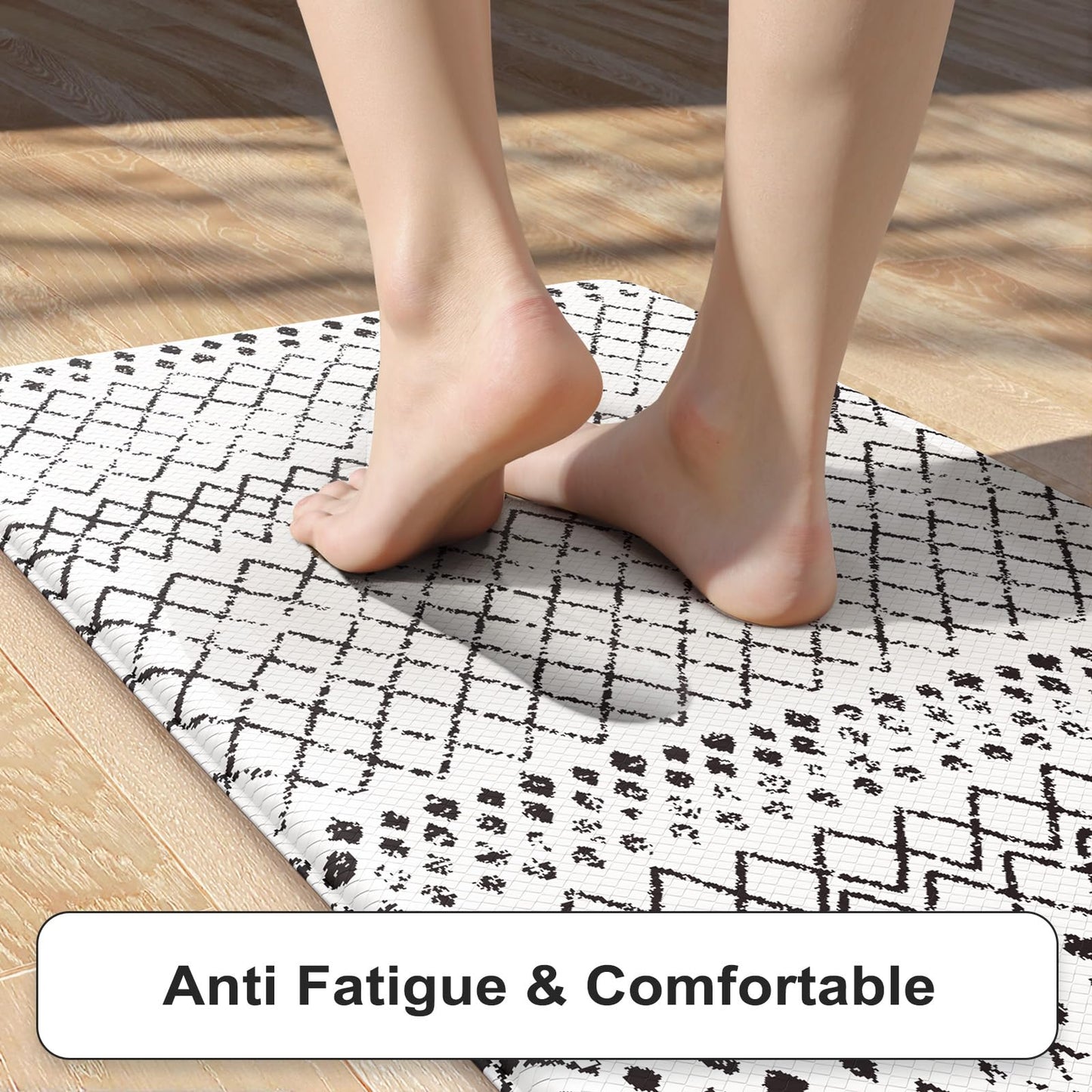 KIMODE Kitchen Mats 2PCS,Anti Fatigue Geometric Kitchen Rugs,Non Slip Waterproof Kitchen Mats for Floor,Cushioned Comfort Foam Standing Desk Mat for Home, Office, Sink,Laundry,Black and White