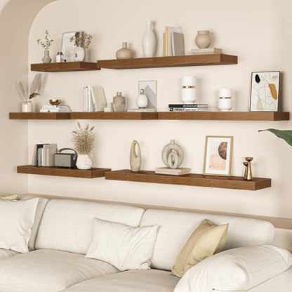 Floating Shelves Set of 2, 12 Inch Deep Floating Shelves with Heavy Duty Brackets, 20'' Rustic Wood Wall Mounted Shelf for Bathroom, Bedroom, Living Room & Kitchen, Modern Home Decor Storage, Brown