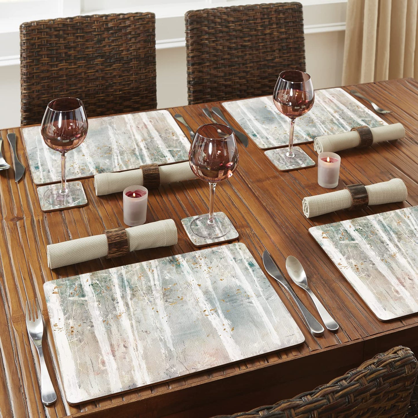 Cala Home Woodland Walk Premium Decorative Hardboard Tabletop Placemats 4-Pack Manufactured in The USA Heat Tolerant and Easily Wipes Clean