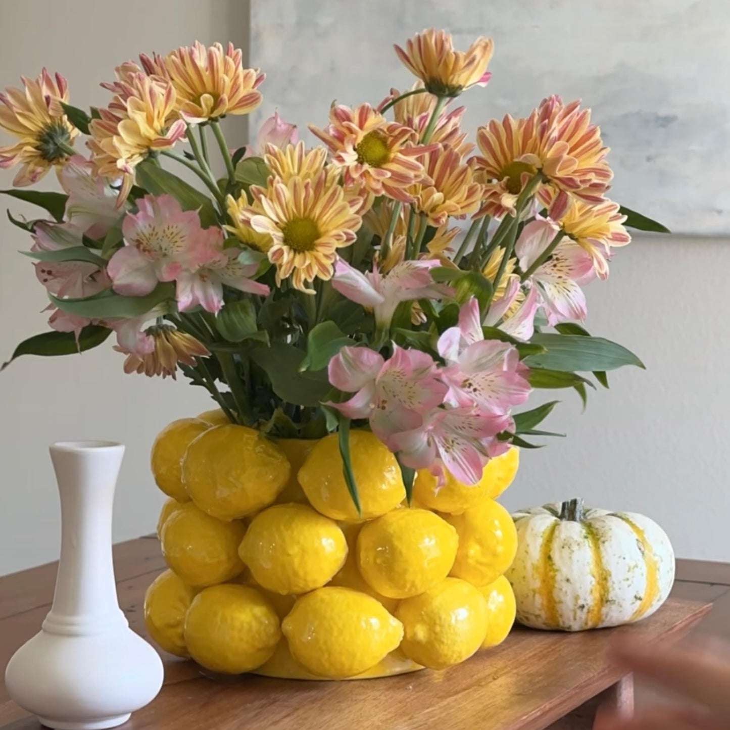 PeachiiPitt Lemon Vase -Cheery Yellow Ceramic French/Mediterranean Style Unique Vase with 3D Lemon Design- Lemon Kitchen Decor - Lemon Themed Housewarming Gift for her