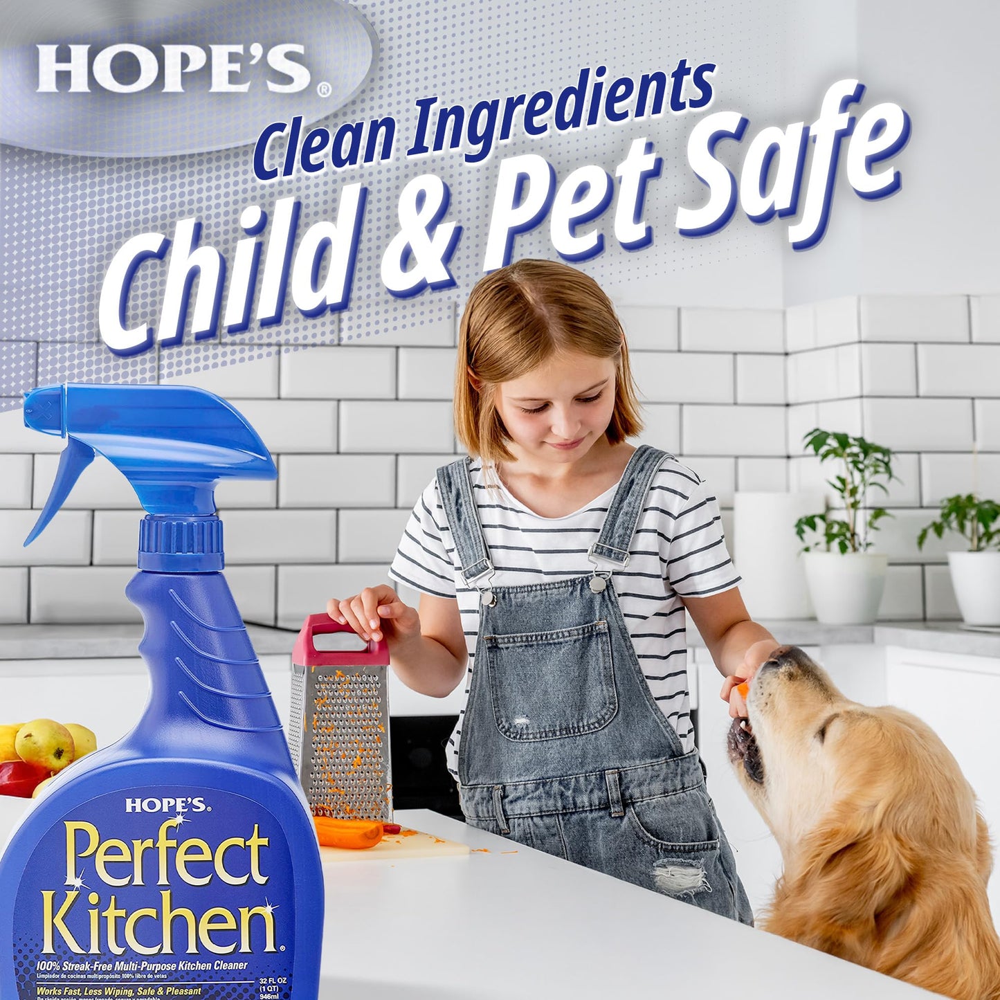 HOPE'S Perfect Kitchen Cleaner Spray - 32 Oz No-Residue All Purpose Cleaning Spray - Multisurface Degreaser for Counters, Stoves, Microwaves, and More - Pet and Home Safe - Pack of 6