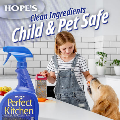HOPE'S Perfect Kitchen Cleaner Spray - 32 Oz No-Residue All Purpose Cleaning Spray - Multisurface Degreaser for Counters, Stoves, Microwaves, and More - Pet and Home Safe - Pack of 6