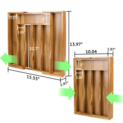 oridom Expandable Acacia Kitchen Drawer Organizer for Cutlery and Utensils, Adjustable Acacia Wood Cutlery Tray in Drawer for Flatware and Silverware in Kitchen