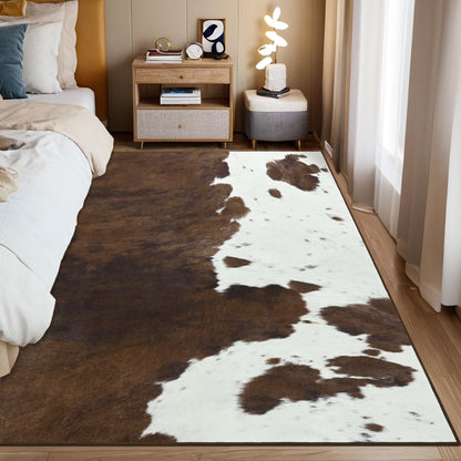 Foxmas Cow Print Rugs for Living Room, 5x7 Feet Washable Non-Slip Indoor Floor Rug, Carpet for Bedroom Dining Room Kitchen Office Western Home Decor, Brown