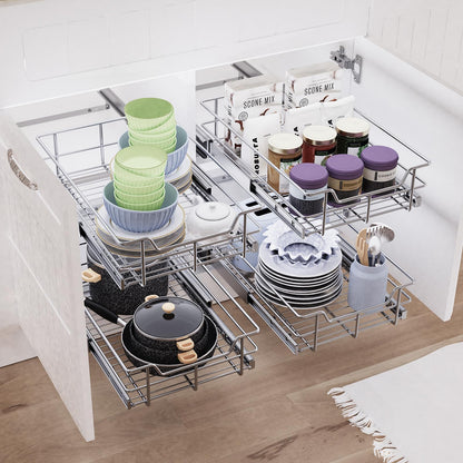 Pull Out Cabinet Organizer 11" W X 22" D, Slide Out Drawers For kitchen organizers and storage, Pull Out Drawers For Cabinets Capacity Heavy Duty Caddy, Cabinet Shelves Chrome-Plated, Bathroom Pantry