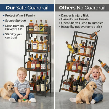 Hayexiha 4-Tier Stepped Freestanding Wine Rack, Large Capacity Liquor Cabinet with Anti-Fall Guardrails and Rounded Corners, Bottle Display Shelf & Mini Bar for Living Room, Home Bar, Kitchen Corner