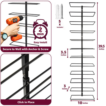 Sorbus Wall Mount Wine Rack – Holds 12 Bottles – Black Metal Wine Bottle Holder for Wall, Modern Wine Rack for Home Bar, Kitchen