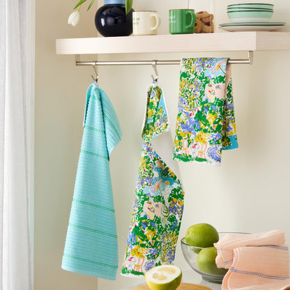 kate spade new york Spring Garden Kitchen Towels 4-Pack Set, Absorbent 100% Cotton, Blue/Green/Beige, 17"X28"