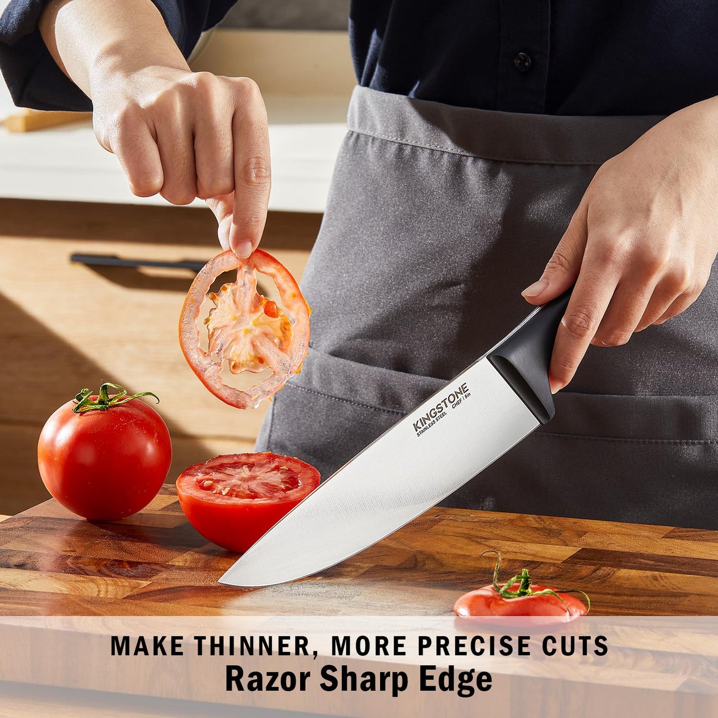 KINGSTONE 14-Piece Kitchen Knife Set with Block, High-Carbon Stainless Steel Knives Set, Ergonomic Non-Slip Handle, Professional Knife Set for Kitchen for Home Cooking & Gifting, Black