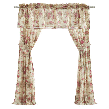 Greenland Home Antique Rose 100% Cotton Window Treatment, Panel Pair + Valance, Ecru