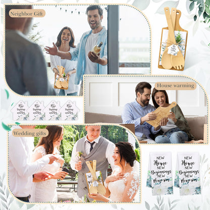 Geelin Housewarming Gifts Engraved Cutting Board New Home Beginning Kitchen Towels Cards Bamboo Spoons House Warming Gift Set for Homeowner Neighbor Couple Apartment Kitchen(31 Pcs,Rectangle)