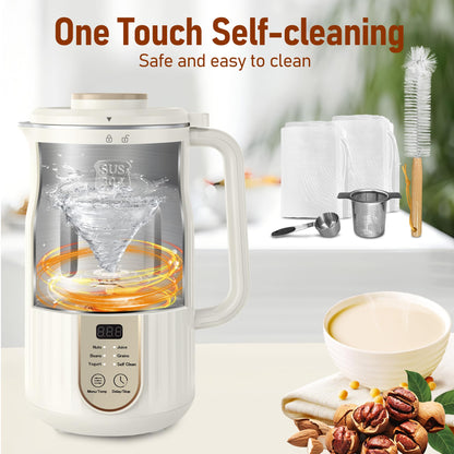 Nut Milk Maker, AlfaBot N2 Automatic Almond Milk Machine for Homemade Plant-Based Milk, Oat, Soy, Yogurt, 5 Modes/35OZ Big Capacity Soy Milk Maker with Delay Setting and Self Cleaning (Cream)
