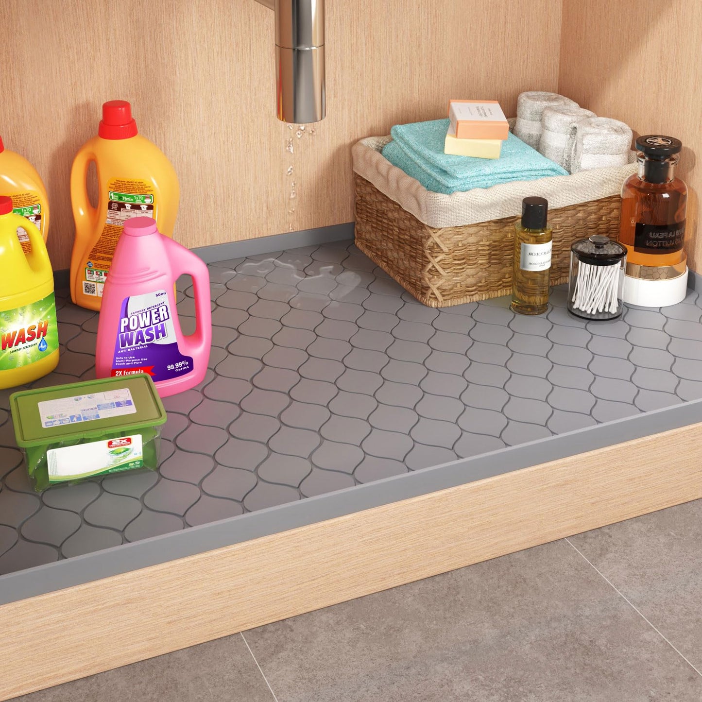 Winisok Silicone Under Sink Mat 37" x 22", kitchen Essentials and Gadgets, Shelf liner and Cabinet Protector, Home Organizers and Storage, Waterproof Bathroom Tray