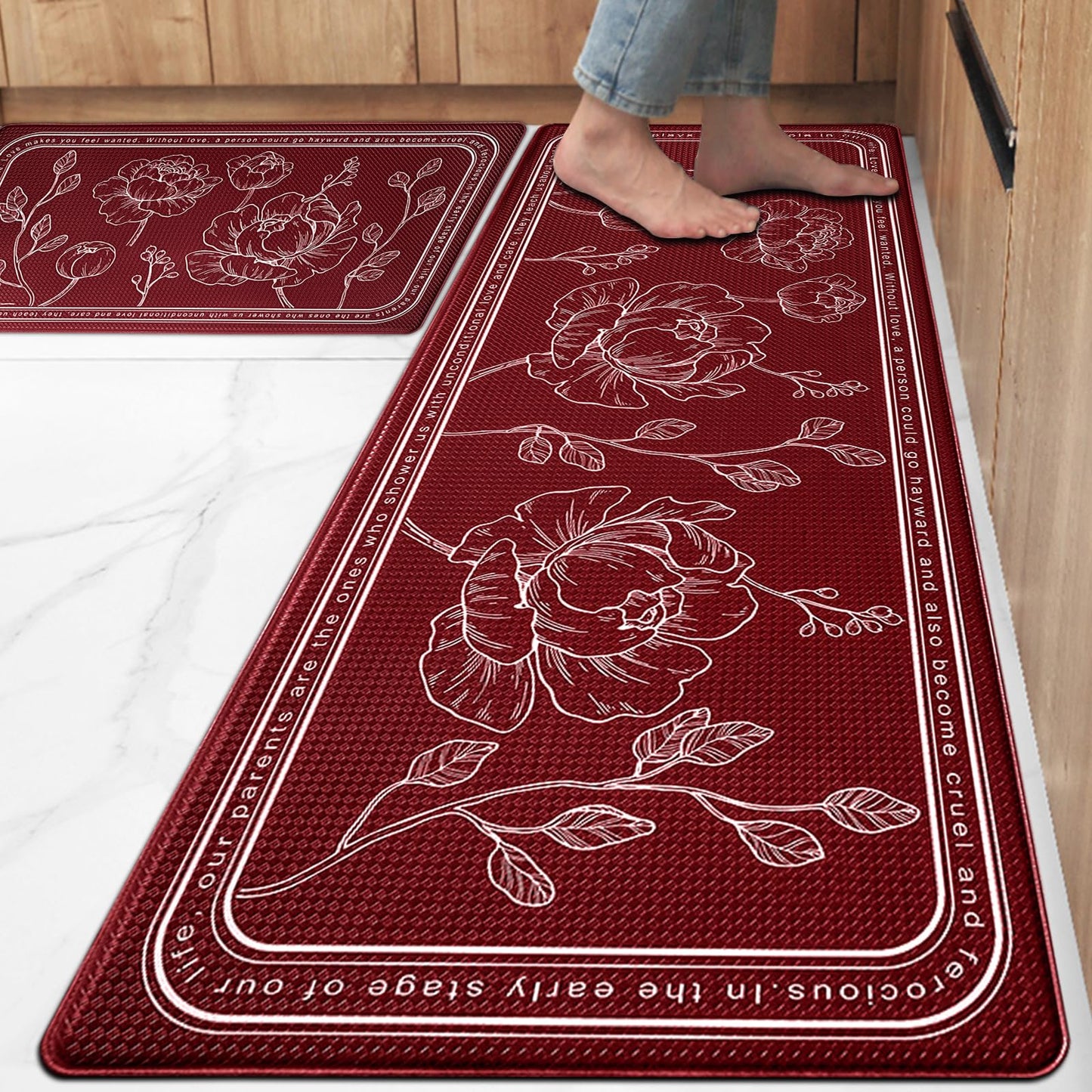 ROTTOGOON Kitchen Floor Mat Set of 2, Cushioned Anti Fatigue Kitchen Mat 20"x32"+20"x59", Non-Slip Waterproof Kitchen Rug, Premium PVC Comfort Kitchen Mats and Rugs for Kitchen, Office, Home, Laundry