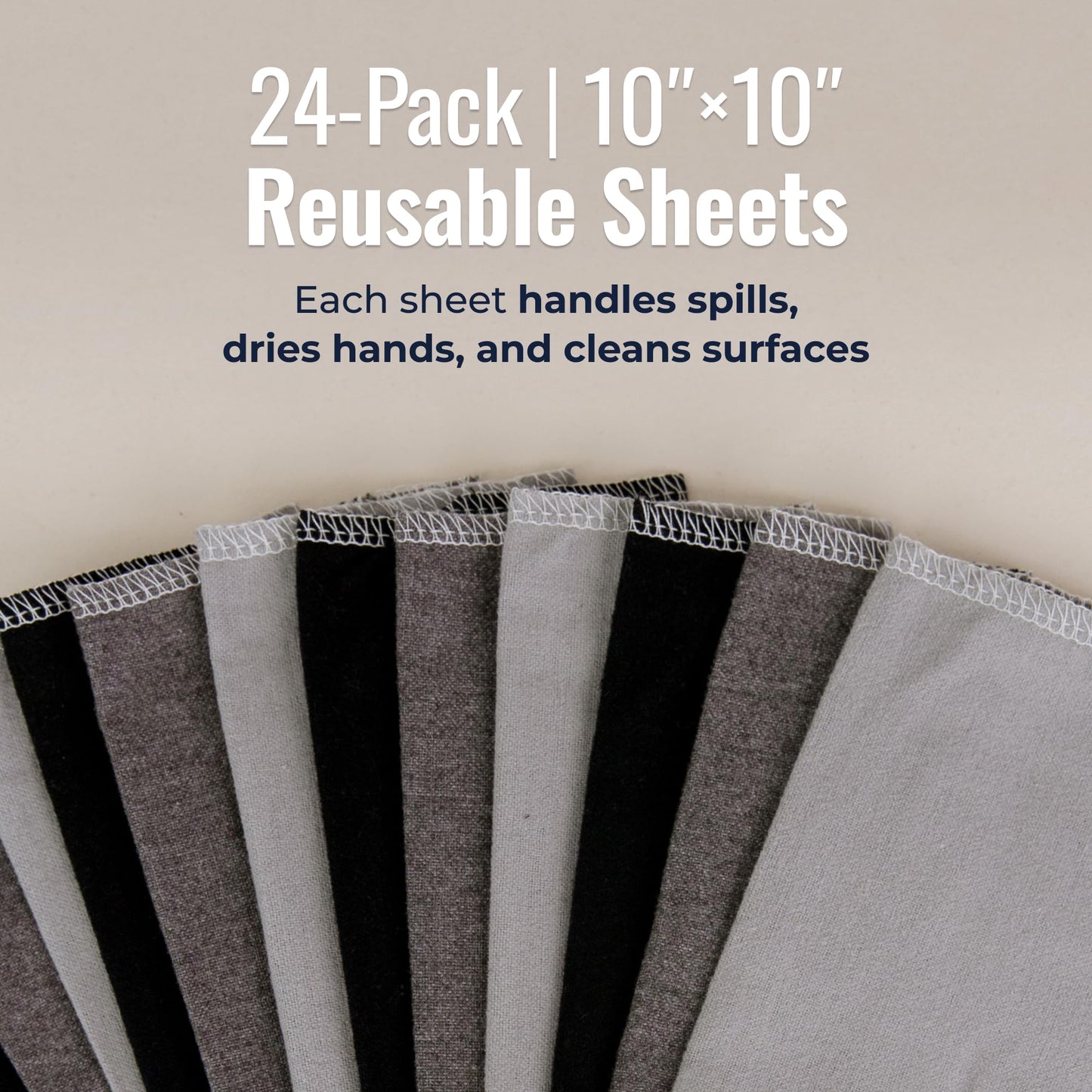Zero Waste Reusable Paper Towels, Organic Cotton Flannel Wipes for Kitchen, Bathroom, Hand Drying, Pet Messes, and Counter Cleaning, Grey Tones, 24-Pack Gift Set