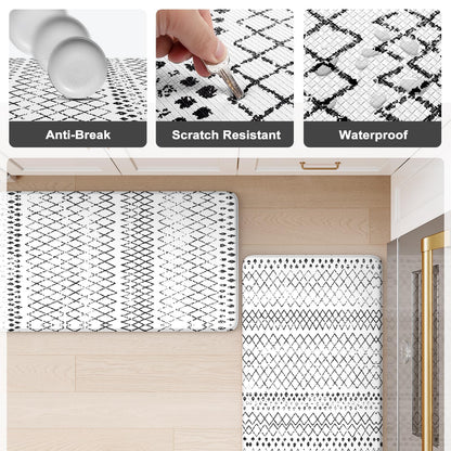 KIMODE Kitchen Mats 2PCS,Anti Fatigue Geometric Kitchen Rugs,Non Slip Waterproof Kitchen Mats for Floor,Cushioned Comfort Foam Standing Desk Mat for Home, Office, Sink,Laundry,Black and White