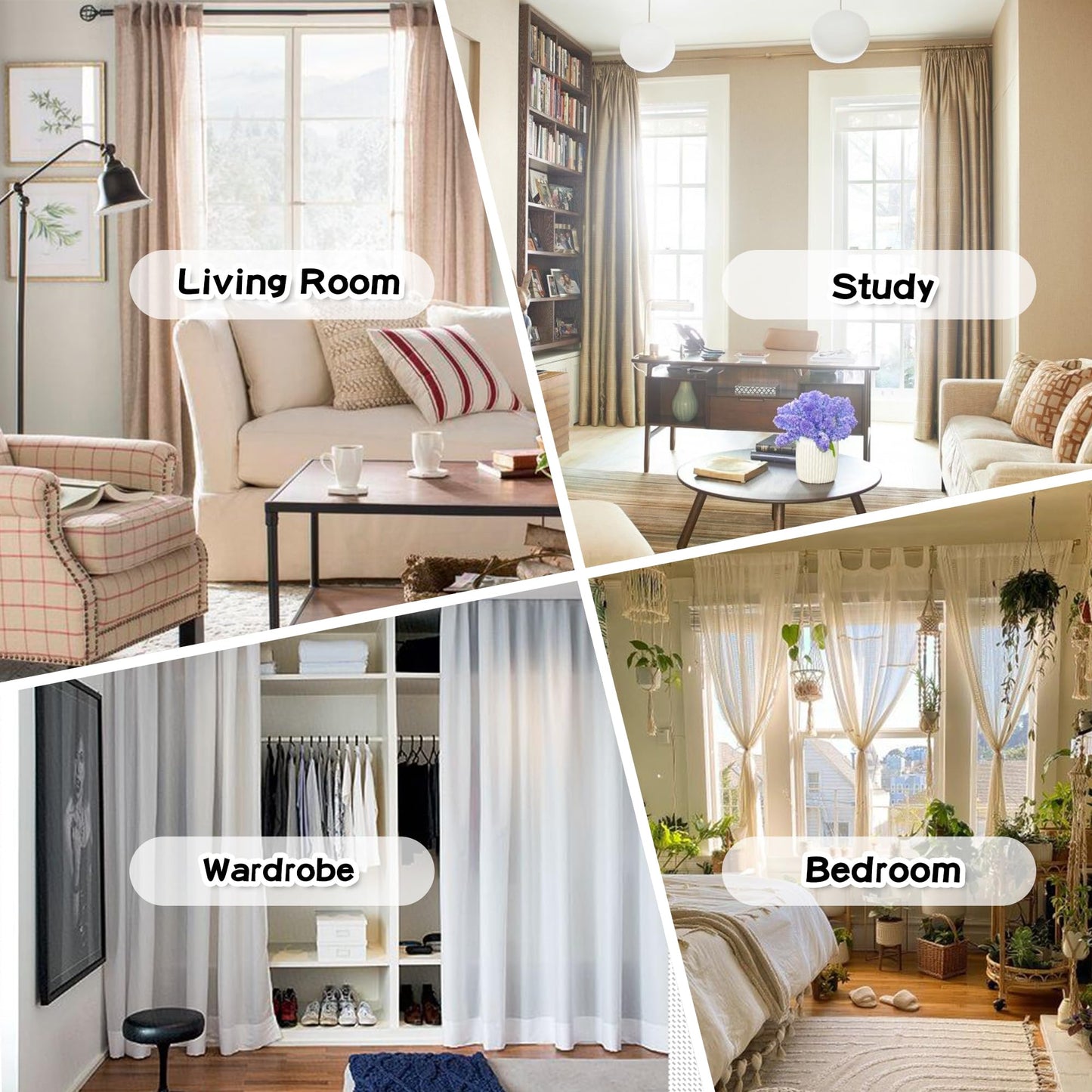 MYSKY HOME White Curtains for Bedroom 63 Inch Long Double Layer Curtains for Kids Room Kithen White Pom Pom Sheer Nursery Curtains Grommet Room Darkening Window Curtains 2 Panels Set, 52 x 63 Inch
