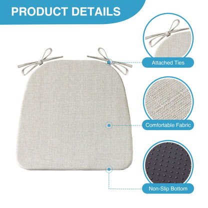 IASEAHK Chair Cushions for Dining Chairs Set of 4, Non Slip Kitchen Chair Pads, 17" x 16" x 2", Indoor Dining Chair Cushions with Ties, D-Shaped Seat Cushions for Kitchen Chairs, Beige