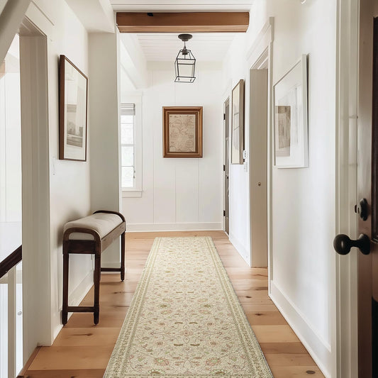 EVERGRACE Hallyway Area Runner Rugs 2x10, Boho Floral Faux Wool Indoor Outdoor Rugs, Washable Rugs for Bedroom Dining Room Living Room Kitchen, Low Pile Floor Mat Carpet for Home Decor, Natural Beige