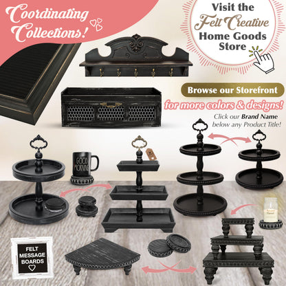 2 Tiered Tray Wooden Serving Stand by Felt Creative Home Goods. Small Beaded Tray for Home Decor Display Farmhouse Country Decoration Kitchen or Dining. Includes 3 Finial Custom Handles (Black)