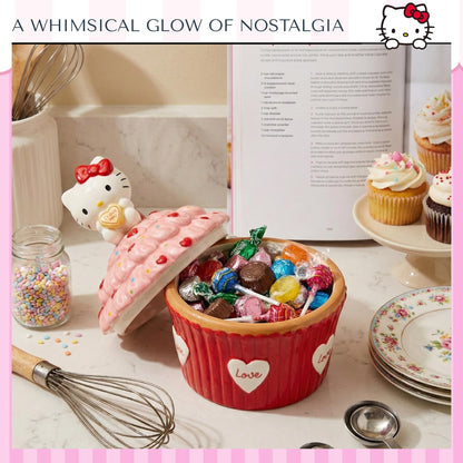 Blue Sky Clayworks Hello Kitty Lovely Pink and Red Cupcake Candy and Snack Jar, Valentine's Day, Home & Kitchen Accessories, Ceramic, 23275
