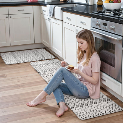 KIMODE Kitchen Mats 2PCS,Anti Fatigue Geometric Kitchen Rugs,Non Slip Waterproof Kitchen Mats for Floor,Cushioned Comfort Foam Standing Desk Mat for Home, Office, Sink,Laundry,Black and White