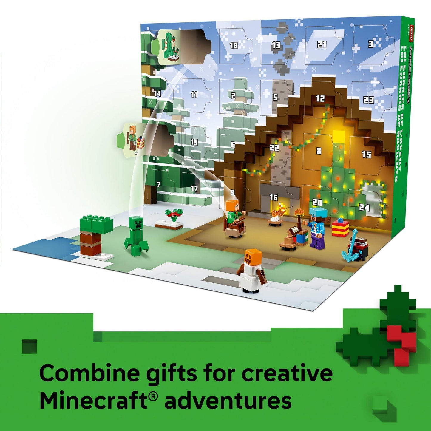 LEGO Minecraft Advent Calendar 2025, 24 Buildable Surprises, 8 Minifigures, Ages 7+, Holiday Countdown Gift, 21280