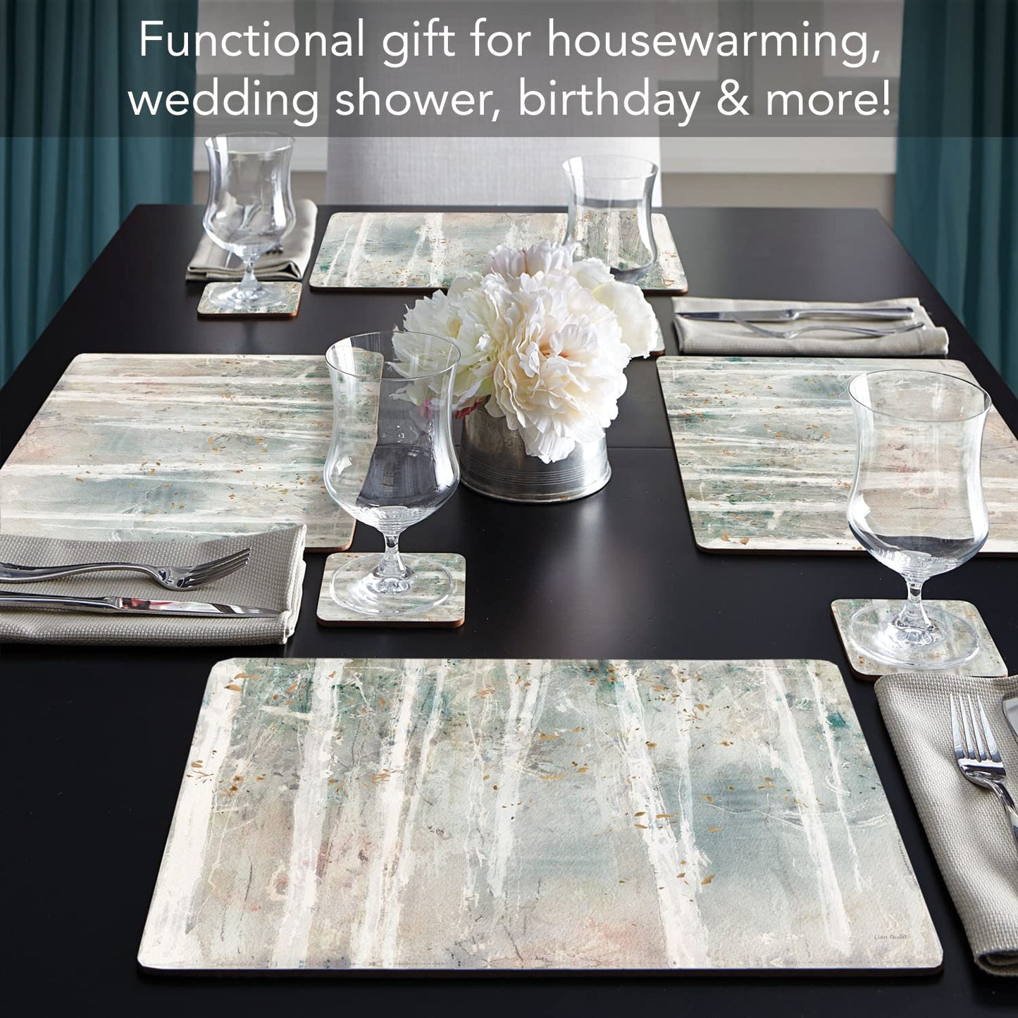 Cala Home Woodland Walk Premium Decorative Hardboard Tabletop Placemats 4-Pack Manufactured in The USA Heat Tolerant and Easily Wipes Clean