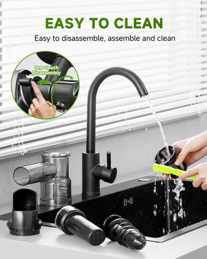 AMZCHEF Cold Press Masticating Juicer Machine - 90% Yield Reverse System, Quiet Motor for Home & Breakfast, 3-Step Clean with Brush, Includes 50+ Juice Recipes, Light Grey
