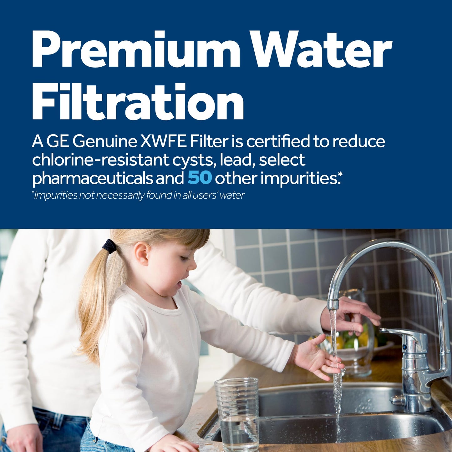 GE XWFE Refrigerator Water Filter, Certified to Reduce Lead, Sulfur & 50+ Impurities, 6-Month Life, 1-Pack, White