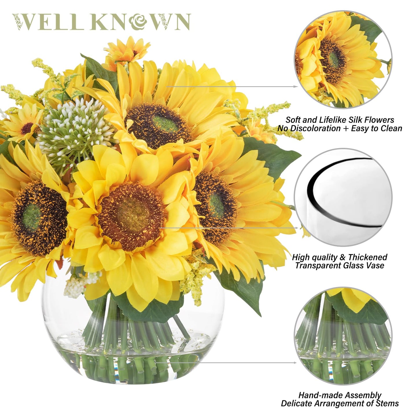 WELL KNOWN Sunflower Decor Arrangement as Table Centerpieces, Artificial Flowers in Vase for Home Decor Yellow Sunflower Centerpieces for Dinning Tea Coffee Table and Kitchen Decor & Gift