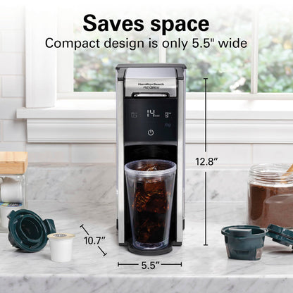 Hamilton Beach FlexBrew Advanced 4-in-1 Single Serve Hot & Iced Coffee Maker with Removable 45 oz. Water Reservoir, Use Pod Packs and Grounds, Fast Brewing, LED Touchscreen, Black (49925)