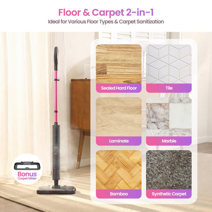 Schenley Steam Mop Cleaner Powerful - 15s Fast Heat-Up, Chemical-Free for Hardwood/Tile/Laminate & Floors/Walls, Washable Pads, 3 Modes for Carpet, Lightweight, Self-Standing, Sleek Design