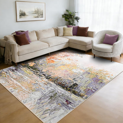 Gifeas 5x7 Area Rug for Living Room, Modern Abstract Washable Rug with Non Slip Backing, Ultra Soft Low Pile Carpet for Bedroom Dining Room Playroom Kitchen Laundry Nursery Home Office Decor, Purple