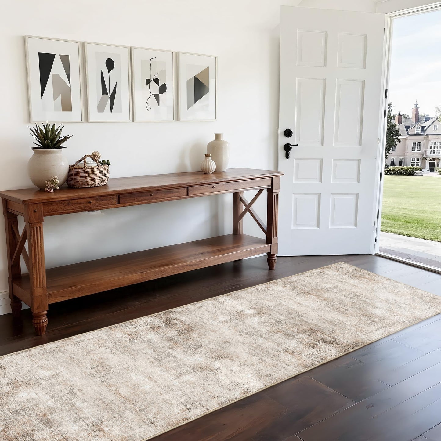 Ruicharm Beige Runner Rugs for Hallway: Abstract Washable Runner Rug 2x12 for Entryway Kitchen Bedroom Bathroom - Modern Cozy Home Decor Long Carpet Mat Stain-Resistant