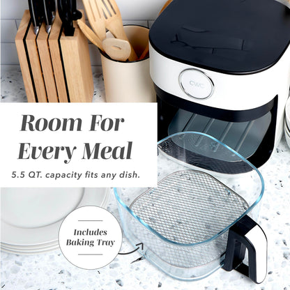 COOK WITH COLOR 1400W 5.5Qt Digital Kitchen Air Fryer with Glass Basket, 8 Presets Healthy Cooking Options, Bake, Fry, Reheat, 60-Min Timer, Adjustable Temperature Control 175°F–400°F, Linen White