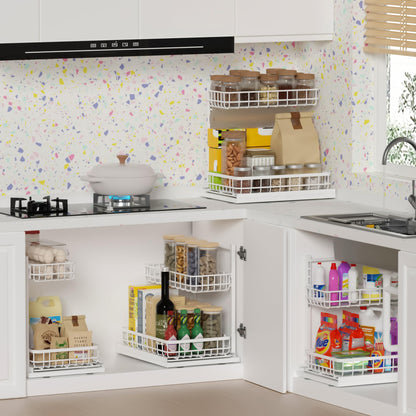 Uninol Under Sink Organizer, Adjustable Height Pull-Out Kitchen Storage Organization,15.8" x 11.8" x 16.5", 2-Tier Kitchen Shelf, Bathroom Drawer Organizer, 2 Pack|White