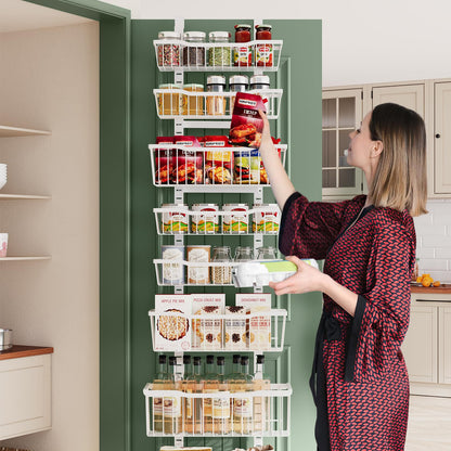 Eastherry Over The Door Organizer，8-Tier Over The Door Pantry Organizer with Adjustable Baskets，Metal Hanging Pantry Organizers and Storage for Kitchen, Back of Door Seasoning Rack (White)