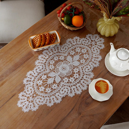 Artbloss Clear Table Protector Cover Vinyl Rectangle PVC Tablecloth with Printed Crocheted Lace Waterproof Oil Proof Wipeable Plastic Tablecloths for Home Kitchen Dining Table (Lace, 55 x 120 Inches)