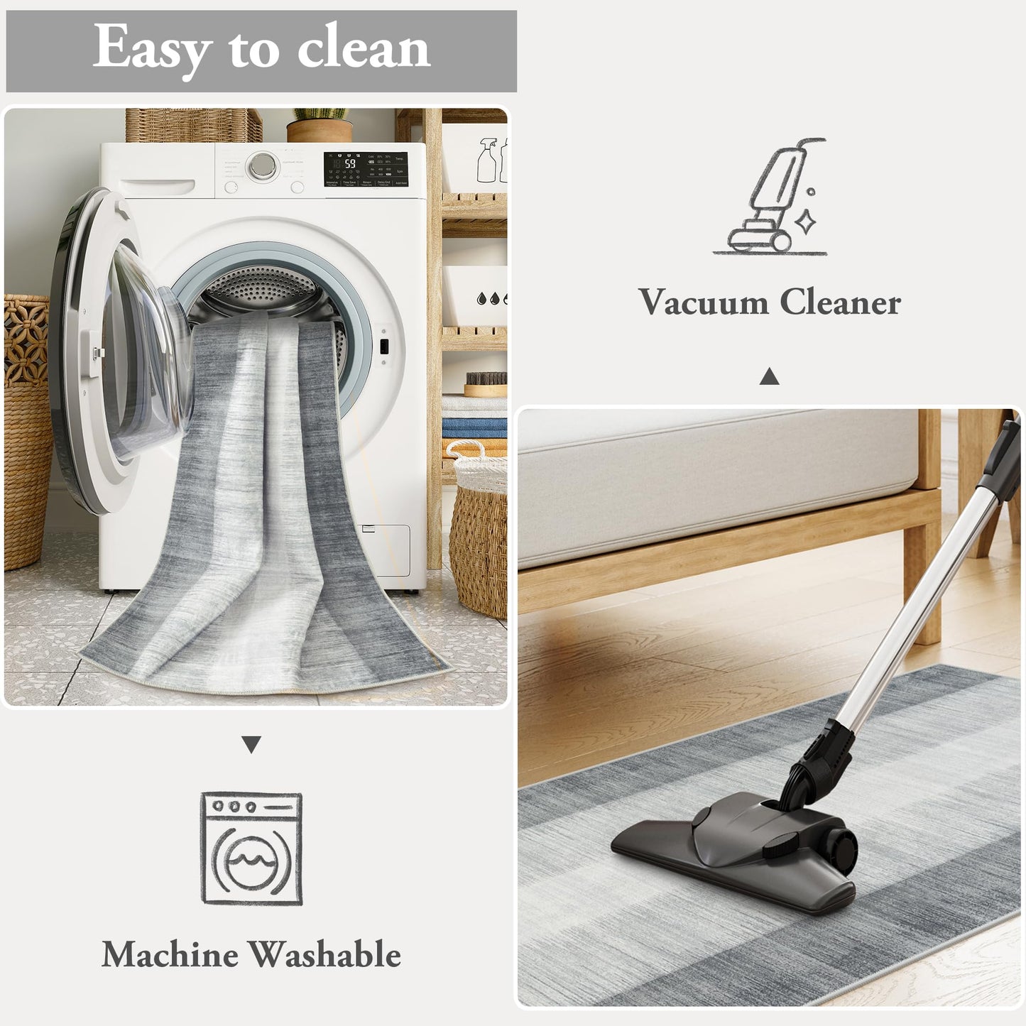 Lahome Modern Ombre Carpet Runners for Hallway 12ft, Washable Ultra-Thin Non Slip Kitchen Runner, Gray Print Stain Resistant Home Decor for Bedroom Bathroom Juliette