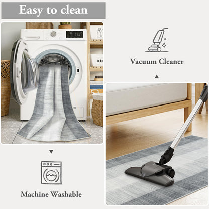 Lahome Modern Ombre Carpet Runners for Hallway 12ft, Washable Ultra-Thin Non Slip Kitchen Runner, Gray Print Stain Resistant Home Decor for Bedroom Bathroom Juliette