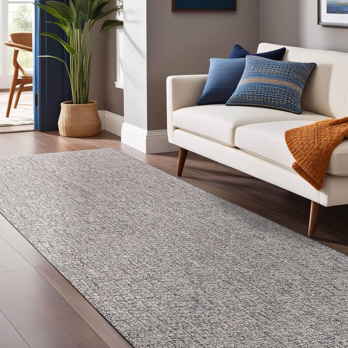 Luul Home Easy Jute Rugs 2x7 Gray Color Living Room Indoor Outdoor Runner Rug for Farmhouse Patio and Kitchen Rug High Traffic Washable Easy to Clean Solid Boho Woven Design Outside Carpet (2 x 7)