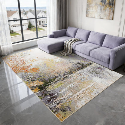 Gifeas 5x7 Area Rug for Living Room, Modern Abstract Washable Rug with Non Slip Backing, Ultra Soft Low Pile Carpet for Bedroom Dining Room Playroom Kitchen Laundry Nursery Home Office Decor, Purple