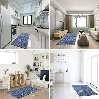 Moroccan Runner Kitchen Non Slip Vintage Hallway Rug, Washable Small Kitchen Area Rug Laundry Room Carpet for Entryway Bedroom Bathroom (2.3'x8.9', Dark Blue)