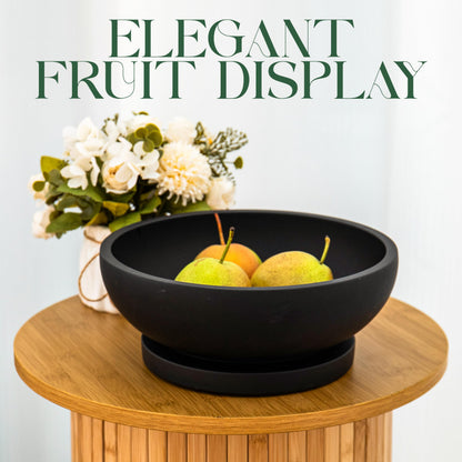 FUINTRA Decorative Concrete Fruit Bowl for Kitchen Counter – Elegant Pedestal Bowl with Smooth Finish for Home Decor | Handcrafted Key Bowl for Entryway Table, Coffee Table | 10.5in W x 4.25in L
