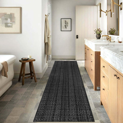 Nailttos Hallway Runner Rug 2'x 8', Woven Cotton Black Bathroom Rug, Reversible Woven Washable Rug Indoor Outdoor Rug Carpet for Kitchen Bathroom Laundry Room Home Decor