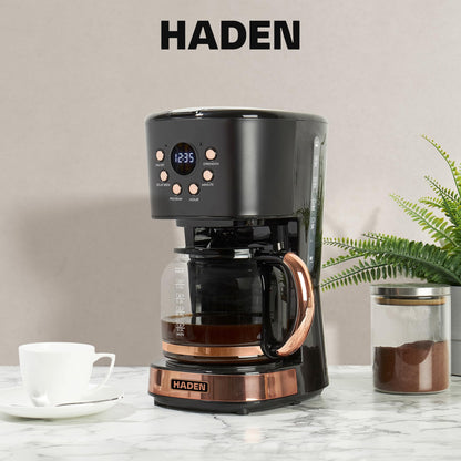 HADEN Coffee Machine, 12 Cup Programmable Drip Coffee Maker with Auto Shut-Off Function and Reusable Washable Water Filter, Black & Copper