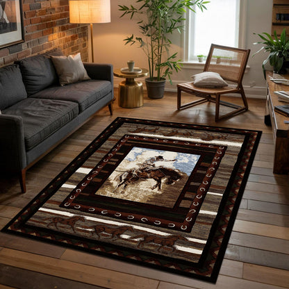ACANTILA Texas Cowboy Area Rug for Farmhouse Western Decor, 3x5 ft Machine Washable, Southwestern Rugs, Non-Slip Low Pile Indoor Floor Carpet for Bedroom Dining Room Kitchen Home Office