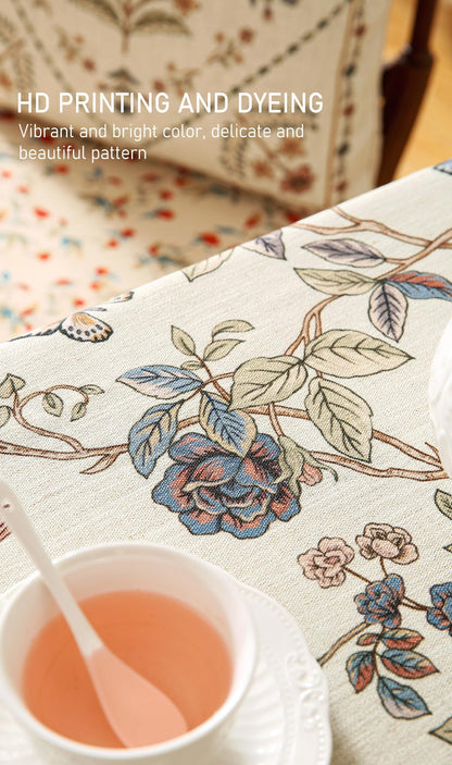 ISAENNE Designer French Light Beige Table Cloth for Rectangle Table,Linen Florals and Birds Pattern Tablecloth,Durable Decorative Tablecloths for Dining Thanksgiving Kitchen,55"*79"-Cornucopia