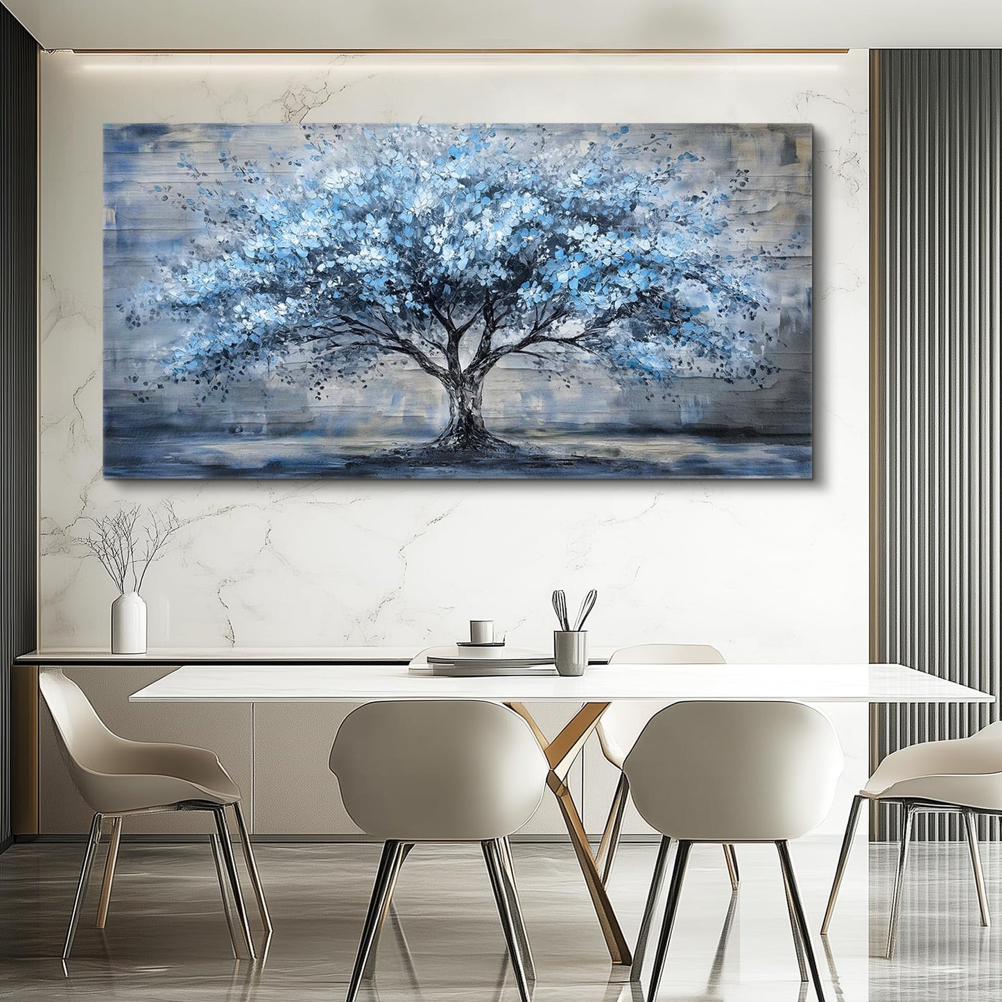 FUHAIHUA Canvas Wall Art for Living Room Wall Decor for Bedroom Office Modern Hotel Wall Decorations Blue Tree Landscape Paintings Abstract Pictures Artwork Room Aesthetic Home Decor 20x40 in